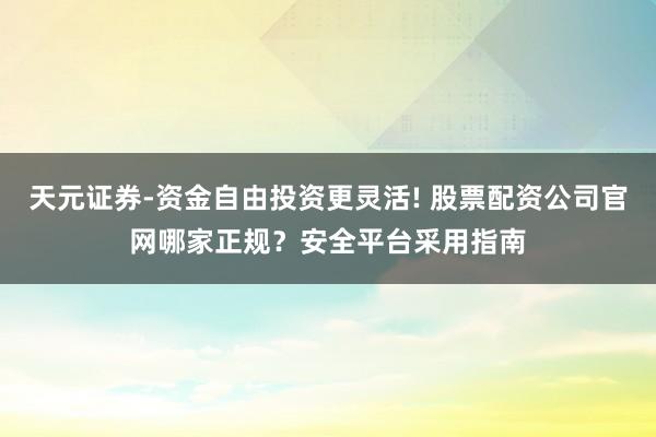 天元证券-资金自由投资更灵活! 股票配资公司官网哪家正规？安全平台采用指南